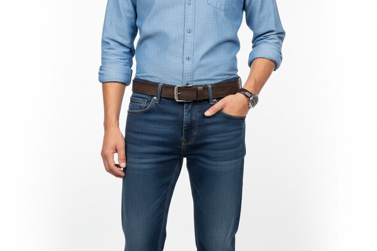 Man wearing LasaniLeather brown belt